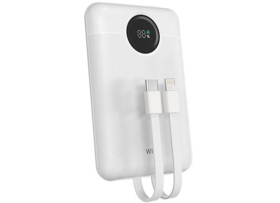 WiWU Wi-P022 Galaxy Power Bank 22.5w, 10000mAh Fast Charging, with Dual Built-in charging cable Type-C + Lightning - White